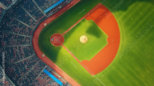 Baseball field aerial view, sports game competition court stadium