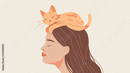 Cat on a girls head drawing