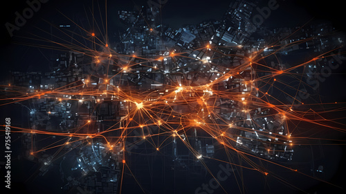 City map illustration, data visualization of urban traffic patterns and congestion