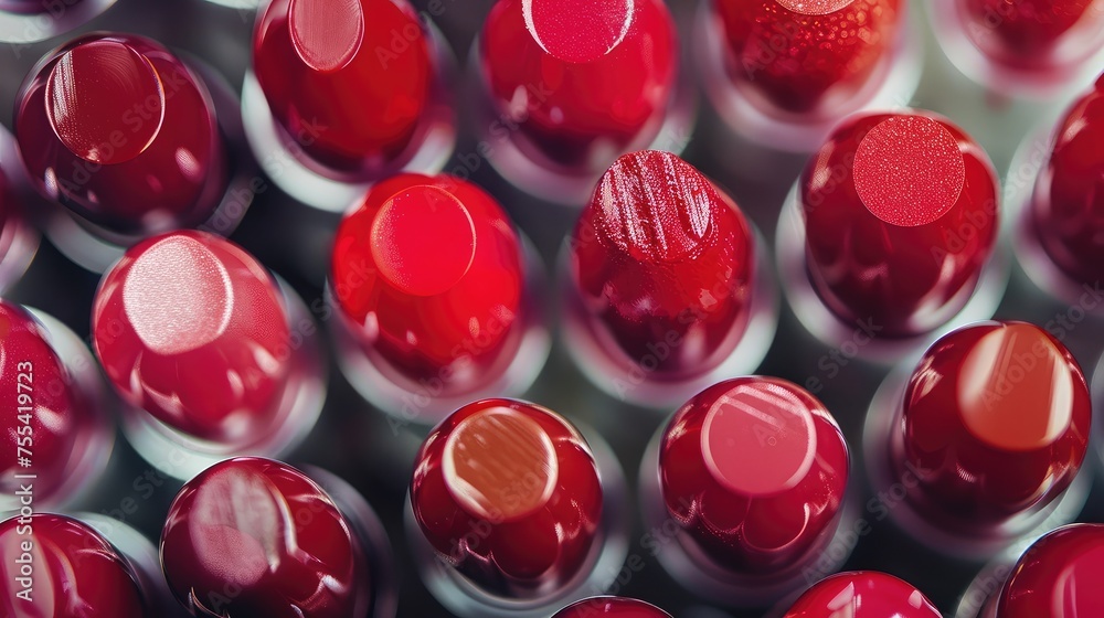 Overhead view of lipsticks, Many colors Generative Ai Overhead view of lipsticks, Many colors Generative Ai