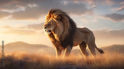 Image of a majestic lion standing in a jungle Generative ai