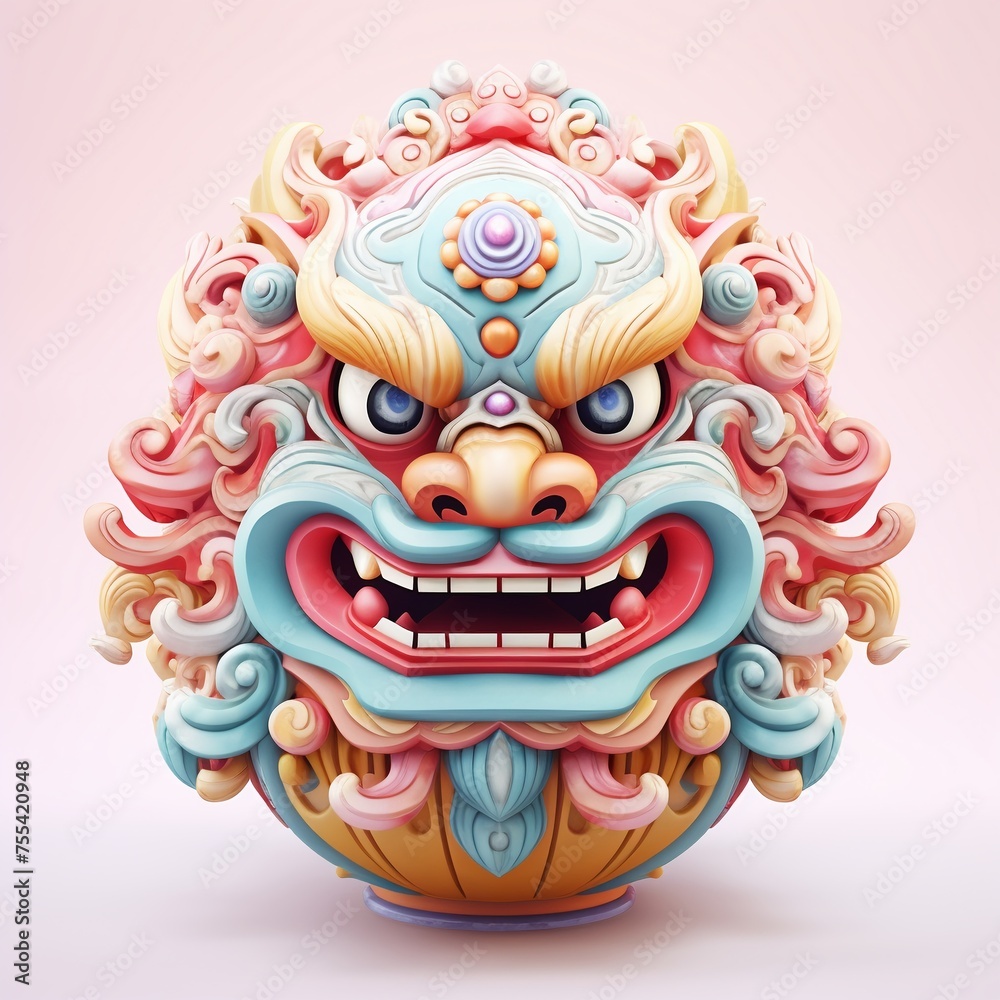 Obraz premium A lion dance costume curls into a sphere a vibrant orb of tradition and culture