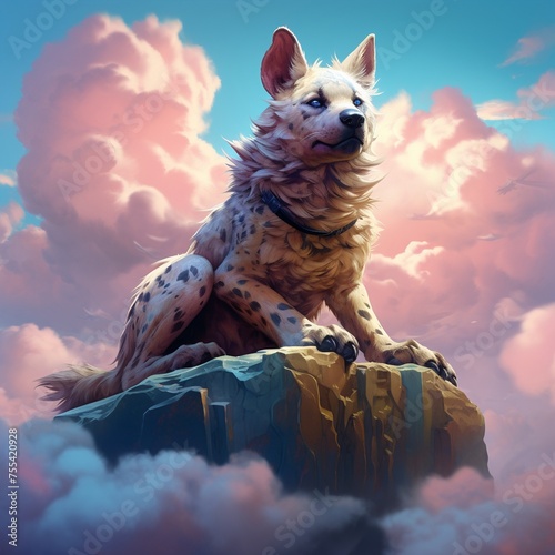A hyena perched on a cloud an unlikely throne