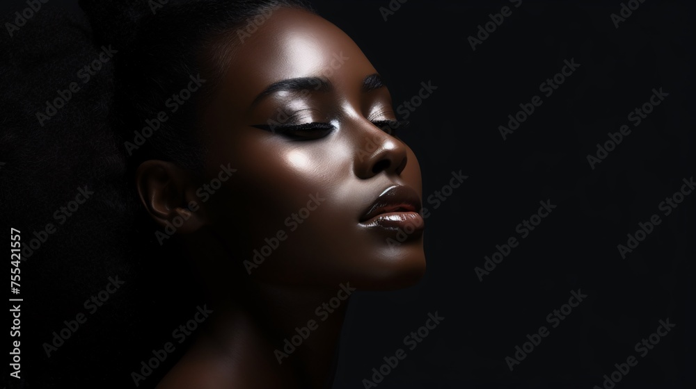Close Up Portrait of Black Womans Face in Darkness Close Up Portrait of Black Womans Face in Darkness