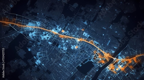 City map illustration, data visualization of urban traffic patterns and congestion photo
