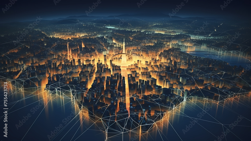 Fototapeta premium City map illustration, data visualization of urban traffic patterns and congestion