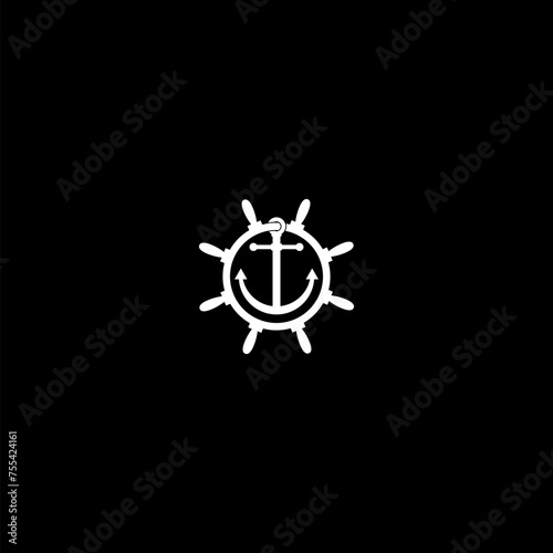 Anchor inside a ship wheel icon isolated on dark background