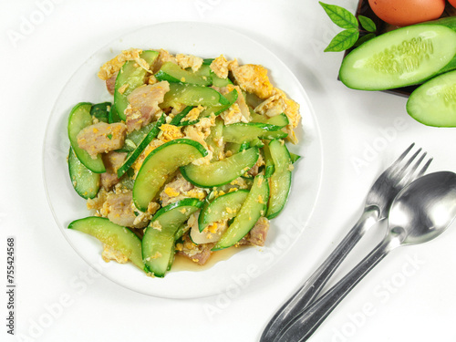 Stir-Fried cucumber and egg with oyster sauce, Thai food recipe.