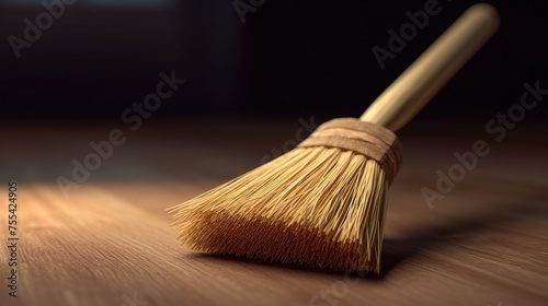 Broom on black background, close-up, shallow depth of field