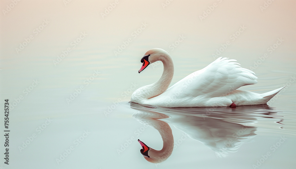Fototapeta premium Elegant Swan on Peaceful Water at Dawn