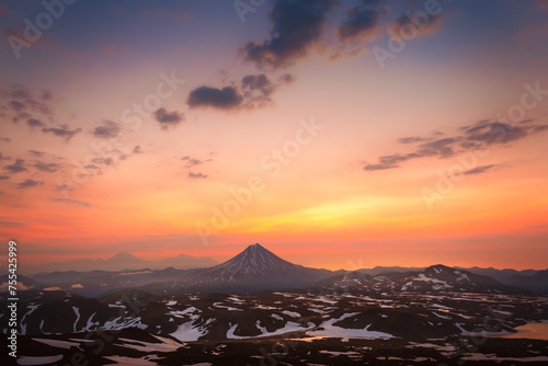 Vilyuchinsky volcano at sunrise in Kamchatka, Russia. photo