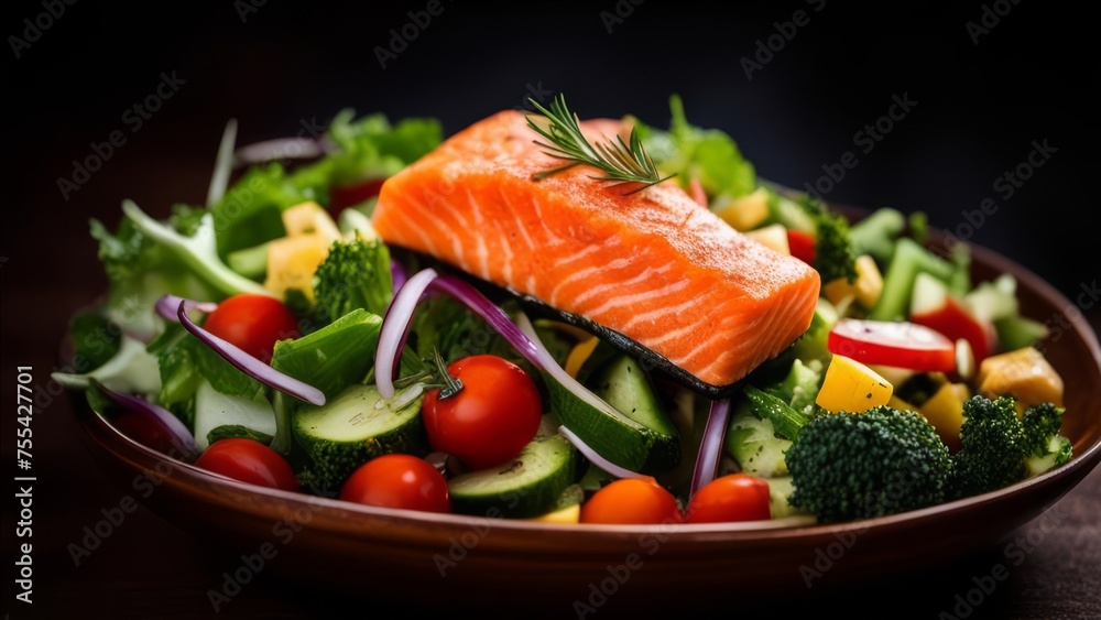 Vegetable salad with tuna fillet.