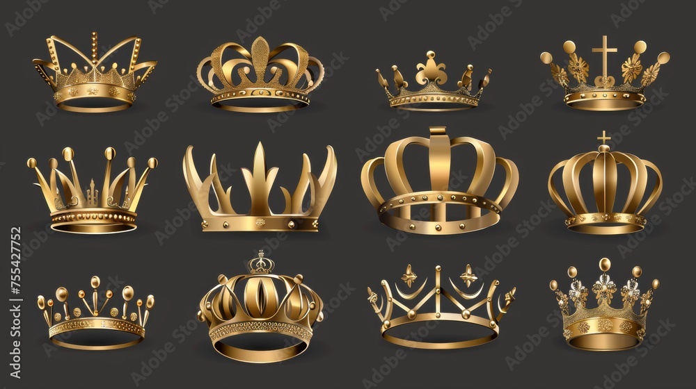 Royal crown set isolated on transparent background. Modern realistic ...