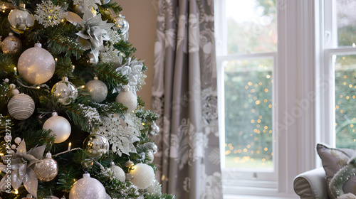 White Christmas Tree with Decorations holiday spirit Christmas family decor home Snow Christmas balls