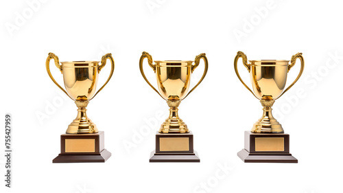 Golden trophy cups isolated on transparent background