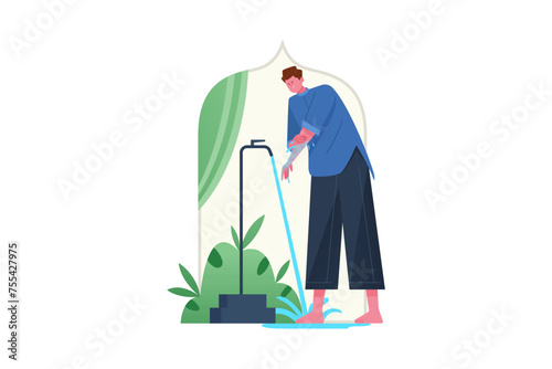 Muslim People Performing Wudu Vector Illustration