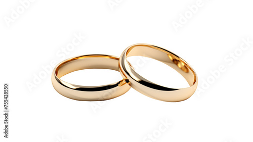 Gold rings for marriage isolated on pure white background