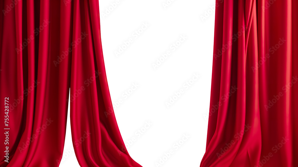 Exquisite scarlet red silk velvet curtains set isolated on transparent background - obrazy, fototapety, plakaty 