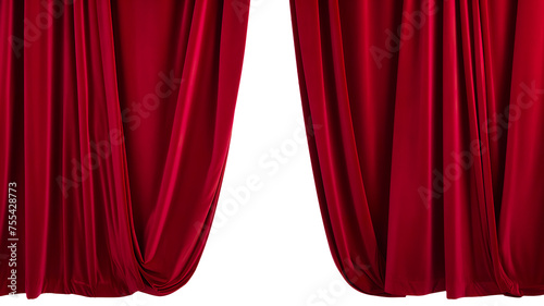 Exquisite scarlet red silk velvet curtains set isolated on transparent background