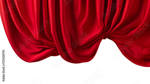 Exquisite scarlet red silk velvet curtains set isolated on transparent background