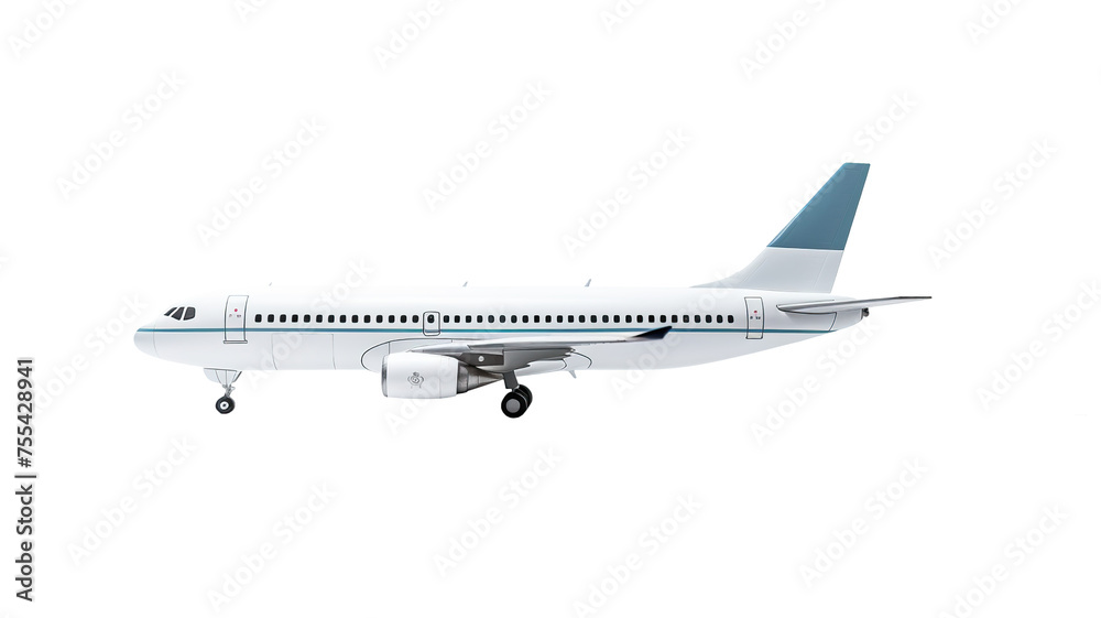 A passenger aeroplane isolated against a clean white background