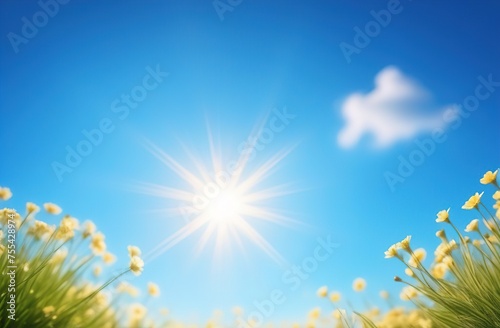 Spring background, field of daisies against blue sky, copy space © Ольга Сорокина