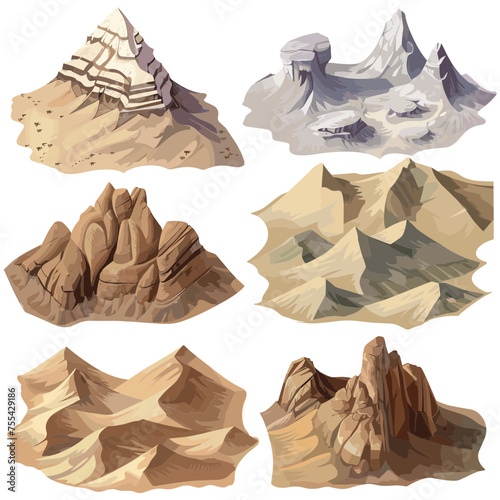 Realistic Mountains and Deserts with Oases, Svg Vector Clipart