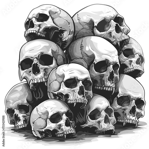 Pile of Realistic Skulls Illustration, Svg Vector Clipart