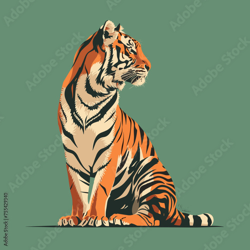 Cute Tiger Sitting in Iconic Style Illustration, Svg Vector Clipart