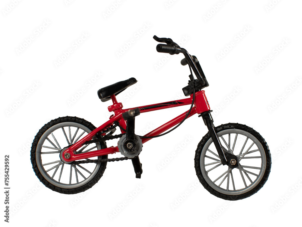 A red bike with a black handlebar and a black seat