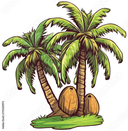 Coconut palms colorful cartoon sticker