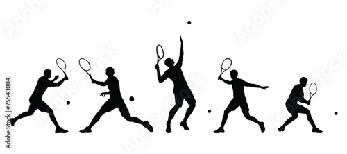 Tennis players. Silhouettes of people playing tennis on a white background. Graphic images for designers and for decorating their work. Vector illustration. photo