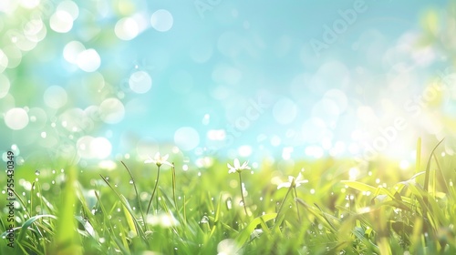 Beautiful spring green grass on bokeh background