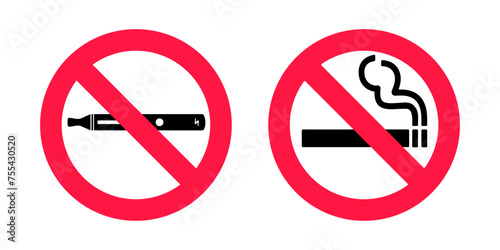 Free Download No smoking no vaping signs set. Forbidden sign icon isolated on white background vector illustration. Cigarette, vape and smoke and in prohibition circle. - GFXLoad