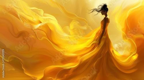 Elegant Woman in Flowing Yellow Dress