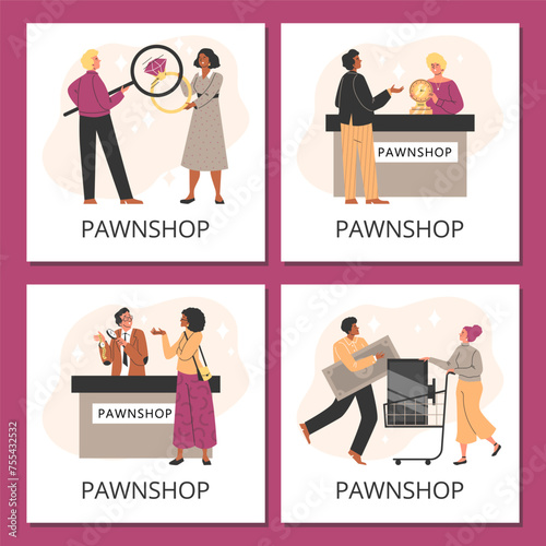 Pawnshop concept posters set.