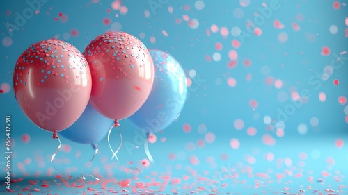 Colorful Balloons and Confetti for Gender Reveal Party or Baby Shower
 photo