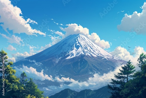Anime style Mountain at Sunset
