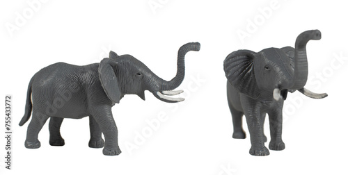 Photography Plastic elephant toy, isolated on white background.