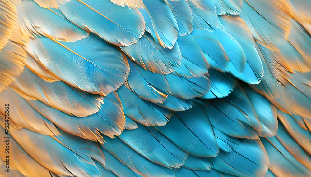 Fototapeta premium Abstract feather texture in blue and orange tones