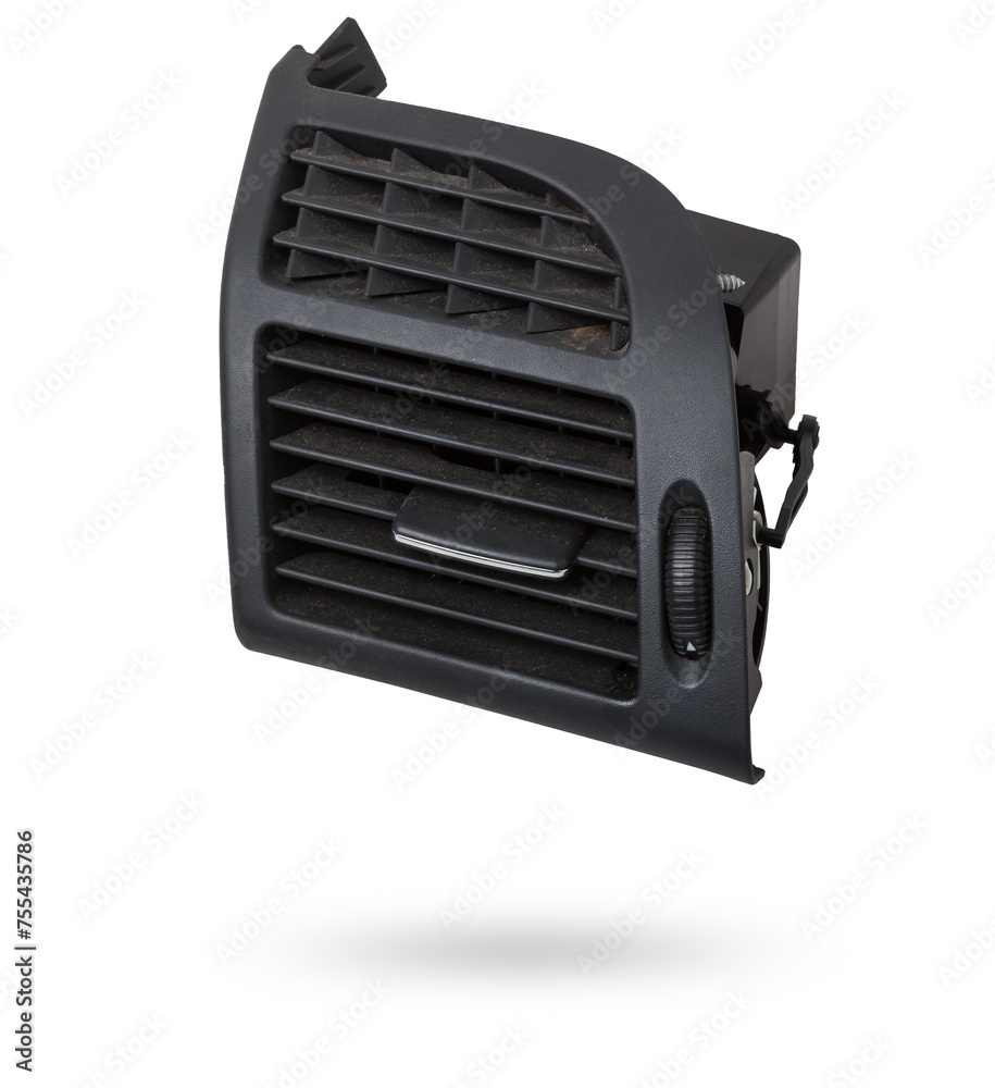 A close-up view of a part of the interior of a modern car with a view of the ventilation deflector of the heater for heating and cooling the rear passenger compartment. Used auto part catalog junkyard A close-up view of a part of the interior of a modern car with a view of the ventilation deflector of the heater for heating and cooling the rear passenger compartment. Used auto part catalog junkyard