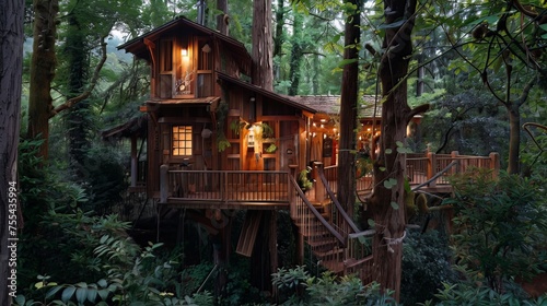Hidden Woodland Retreat:An old wooden treehouse tucked away in the forest, providing a peaceful escape surrounded by nature