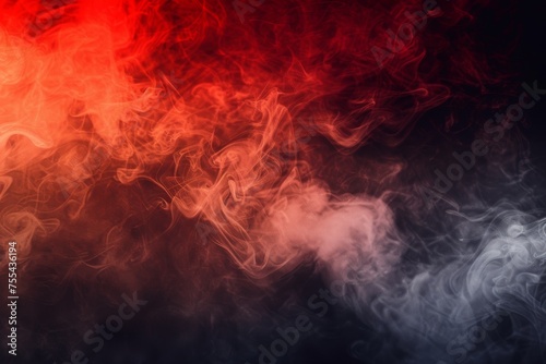 Dense multicolored smoke of red and blue colors, background gradient red to black with smoke