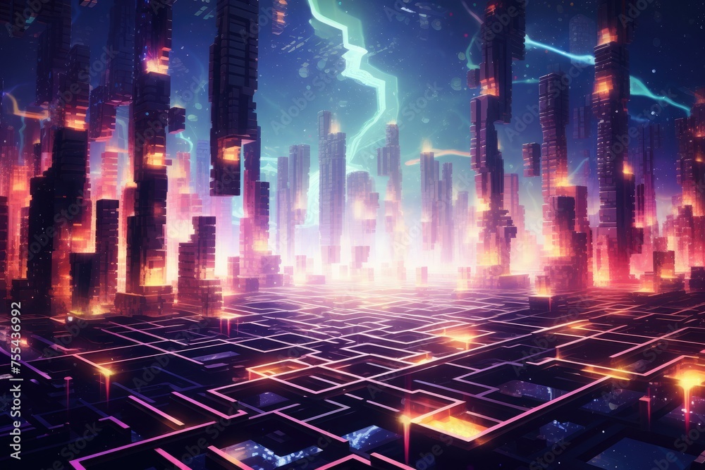 Obraz premium Cybernetic Pulse Adventure: Into the Neon Dreamscape
