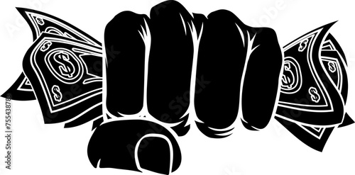 A full hand in a fist holding money or cash dollars and squeezing concept
