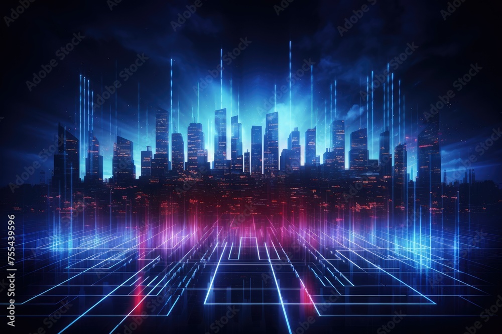 Urban Lights: Neon Cityscape with Techno Pulse Urban Lights: Neon Cityscape with Techno Pulse