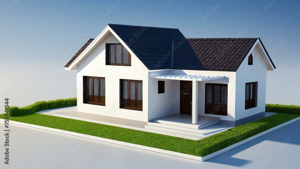 3D rendering of a modern suburban house with a lawn, isolated on white background. 3D rendering of a modern suburban house with a lawn, isolated on white background.