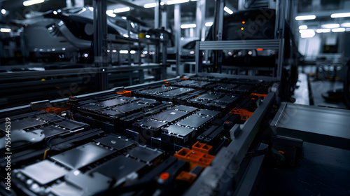 Detailed look at a state-of-the-art car battery production line in a modern industrial facility, showcasing advanced machinery and technology for efcient manufacturing photo