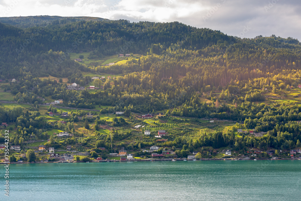 Norway fjord mountain village landscape