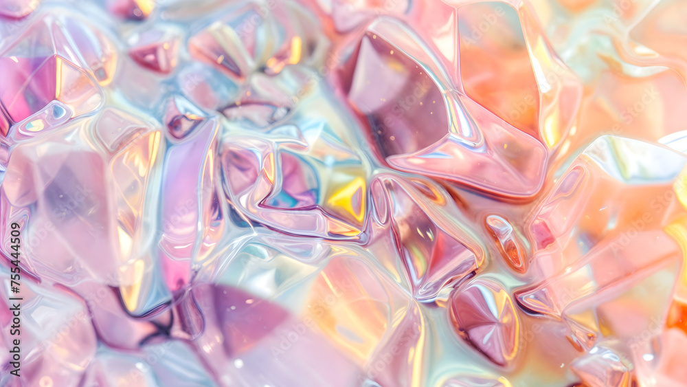 Spectrum of Light in Crystal Facets Background: A close-up of colorful light patterns shining through angular crystal surfaces
Spectrum of Light in Crystal Facets Background: A close-up of colorful light patterns shining through angular crystal surfaces